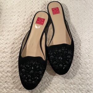 Oscar de la Renta Black Destiny Embellished Beaded Mule Shoes